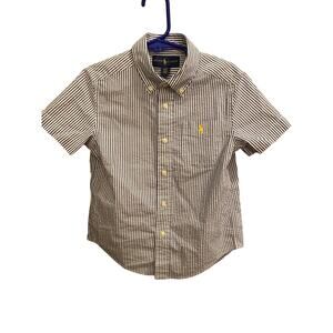 Ralph Lauren Blue White Stripe Yellow Pony 4/4T Button Down Short Sleeve Shirt